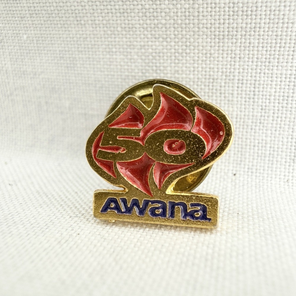 Vintage AWANA 50 Lapel Pin / Tie Tac Vest Hat‎ 50th Anniversary Gold Tone Gift